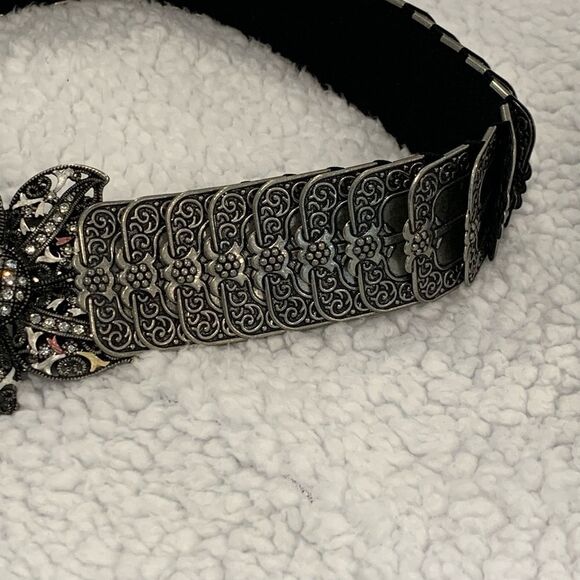 Vintage Silver Stretch Elegant rhinestone, Floral Buckle Belt